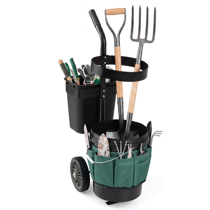 Heavy Duty Rolling Garden Cart with Wheels and Round Bucket-Green