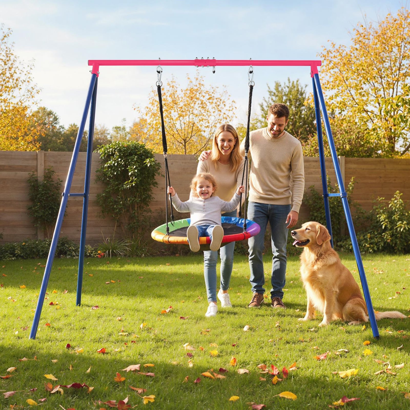 Heavy Duty Steel Swing Frame 1.8M Large A-Frame Swing Stand with Ground Stakes-Red
