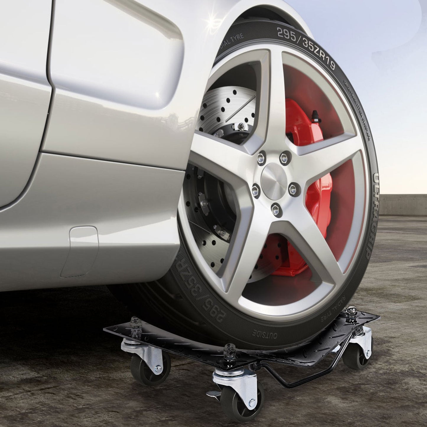 Heavy Duty Steel Tire Skates with Lockable Casters and Handle for Cars Trucks-4 Pack