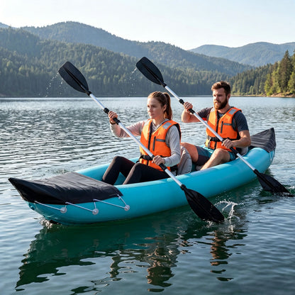 Heavy Duty Tandem Touring Kayak with Aluminum Paddles and Fin-Blue