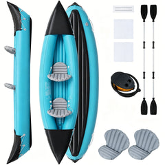 Heavy Duty Tandem Touring Kayak with Aluminum Paddles and Fin-Blue