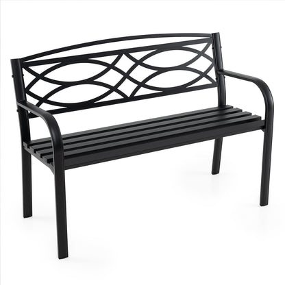 Garden Bench Heavy-Duty Metal Slatted Loveseat for 2 People-Black