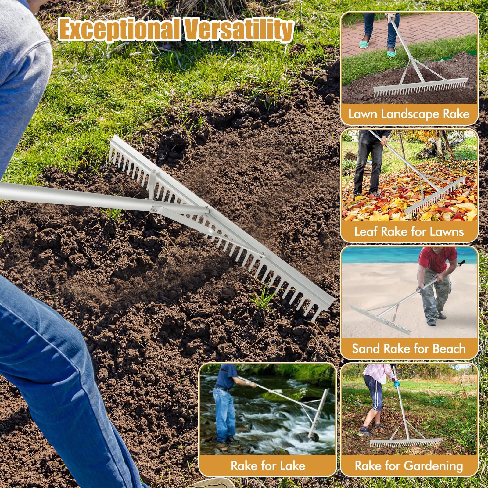 Heavy-Duty Aluminum Landscape Rake with 91 cm Wide Rake Head