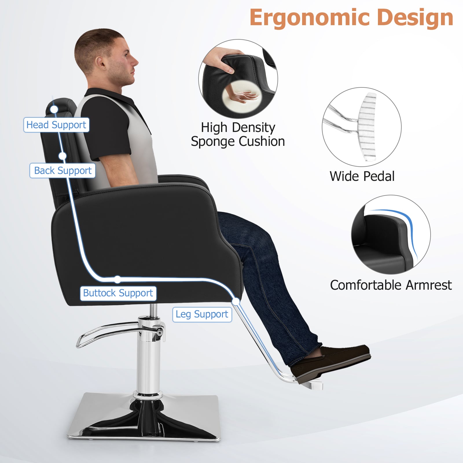 Heavy Duty Hydraulic Barber Chair Salon Chair with 360 Degrees Swivel-Black