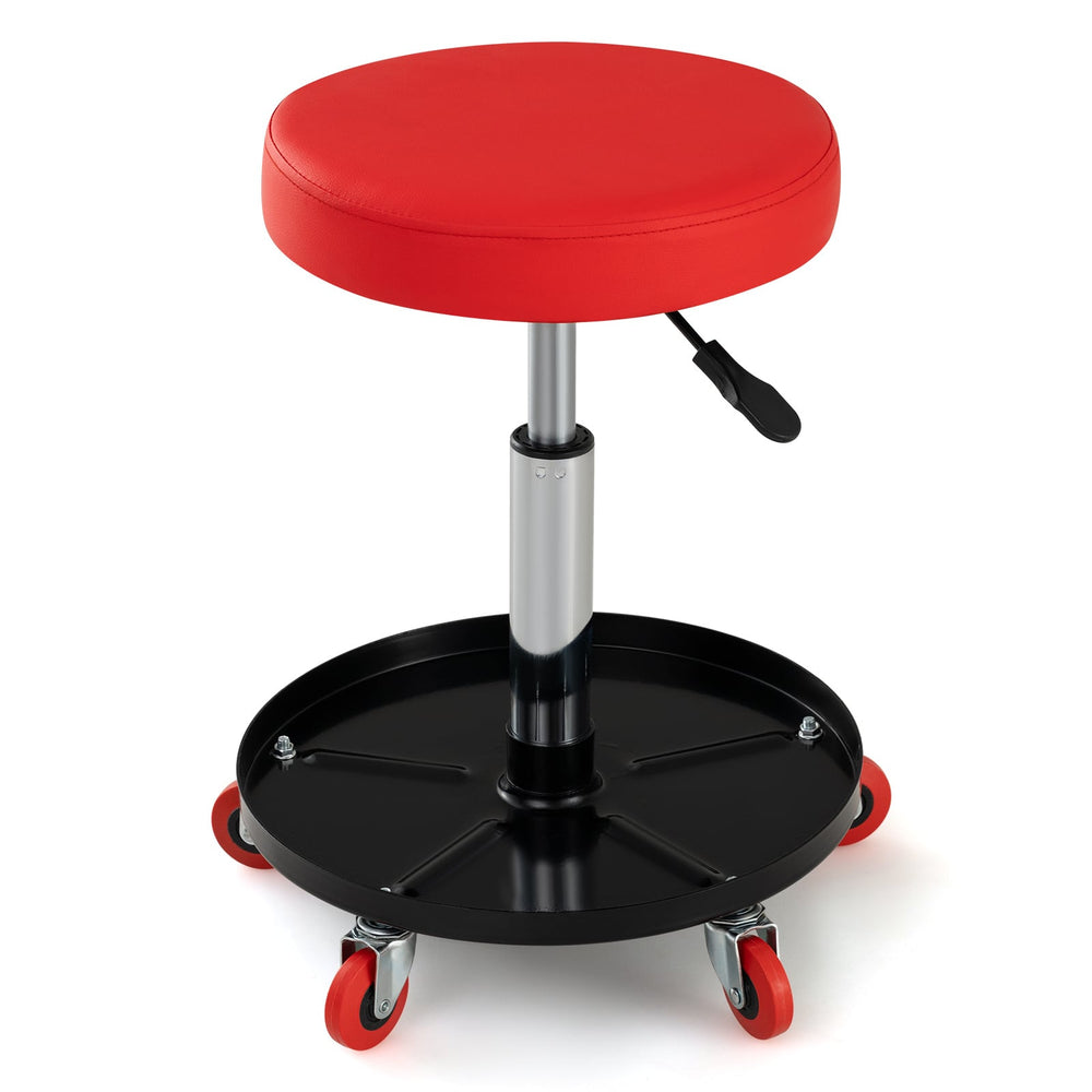 Height Adjustable Mechanic Stool with Wheels and Storage for Garage-Red