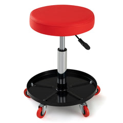 Height Adjustable Mechanic Stool with Wheels and Storage for Garage-Red