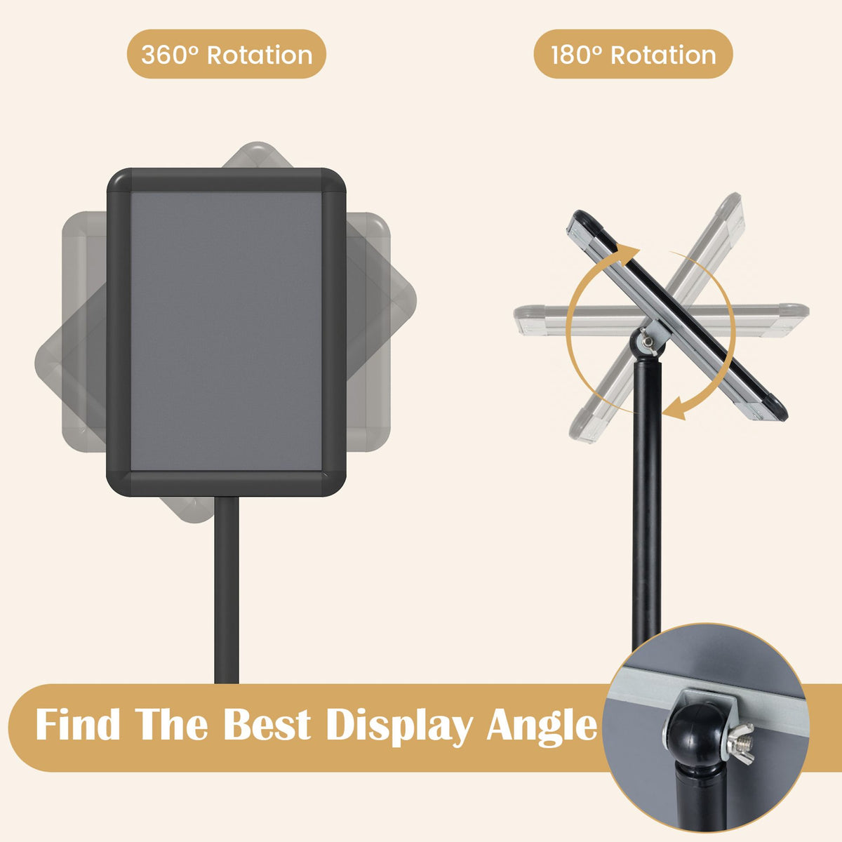 Height Adjustable Sign Holder Stand with Snap-Open Frame-Black