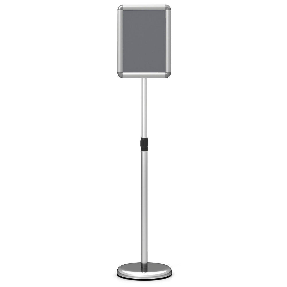 Height Adjustable Sign Holder Stand with Snap-Open Frame-Silver