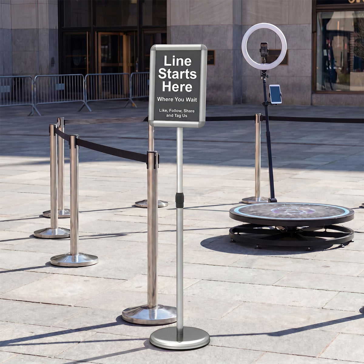 Height Adjustable Sign Holder Stand with Snap-Open Frame-Silver