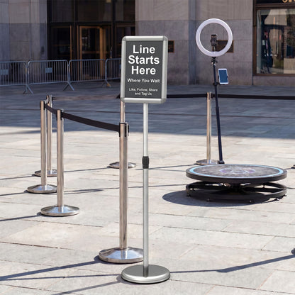 Height Adjustable Sign Holder Stand with Snap-Open Frame-Silver