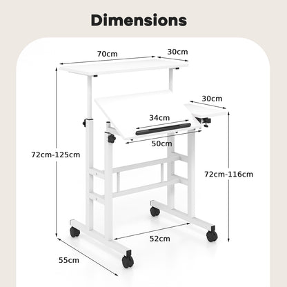 Height Adjustable Workstation with Wheels for Standing or Sitting-White
