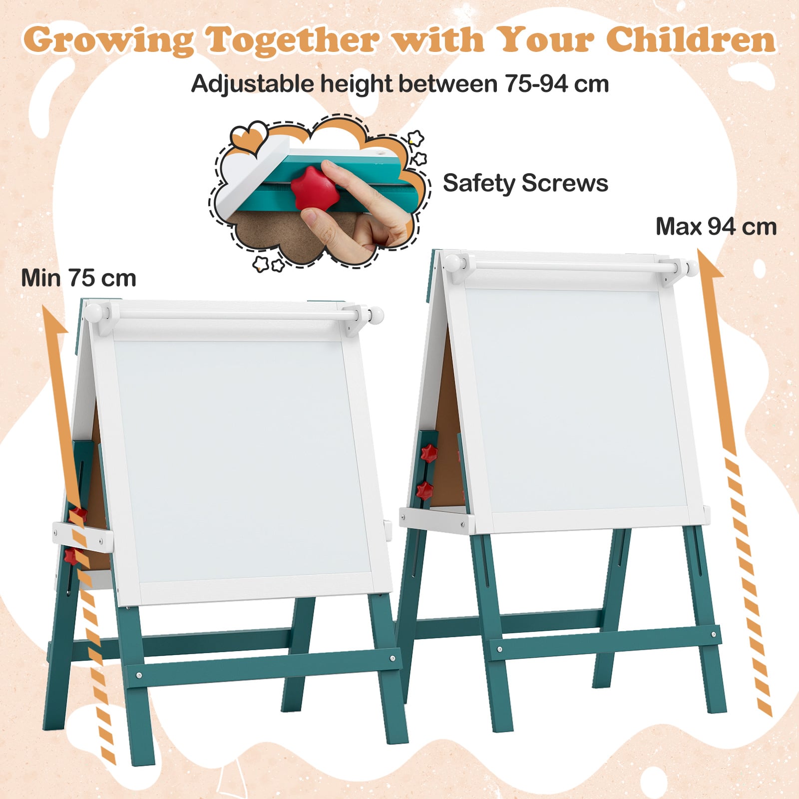 Height-adjustable Painting Easel with Chalkboard and Paper Holder-Green & White