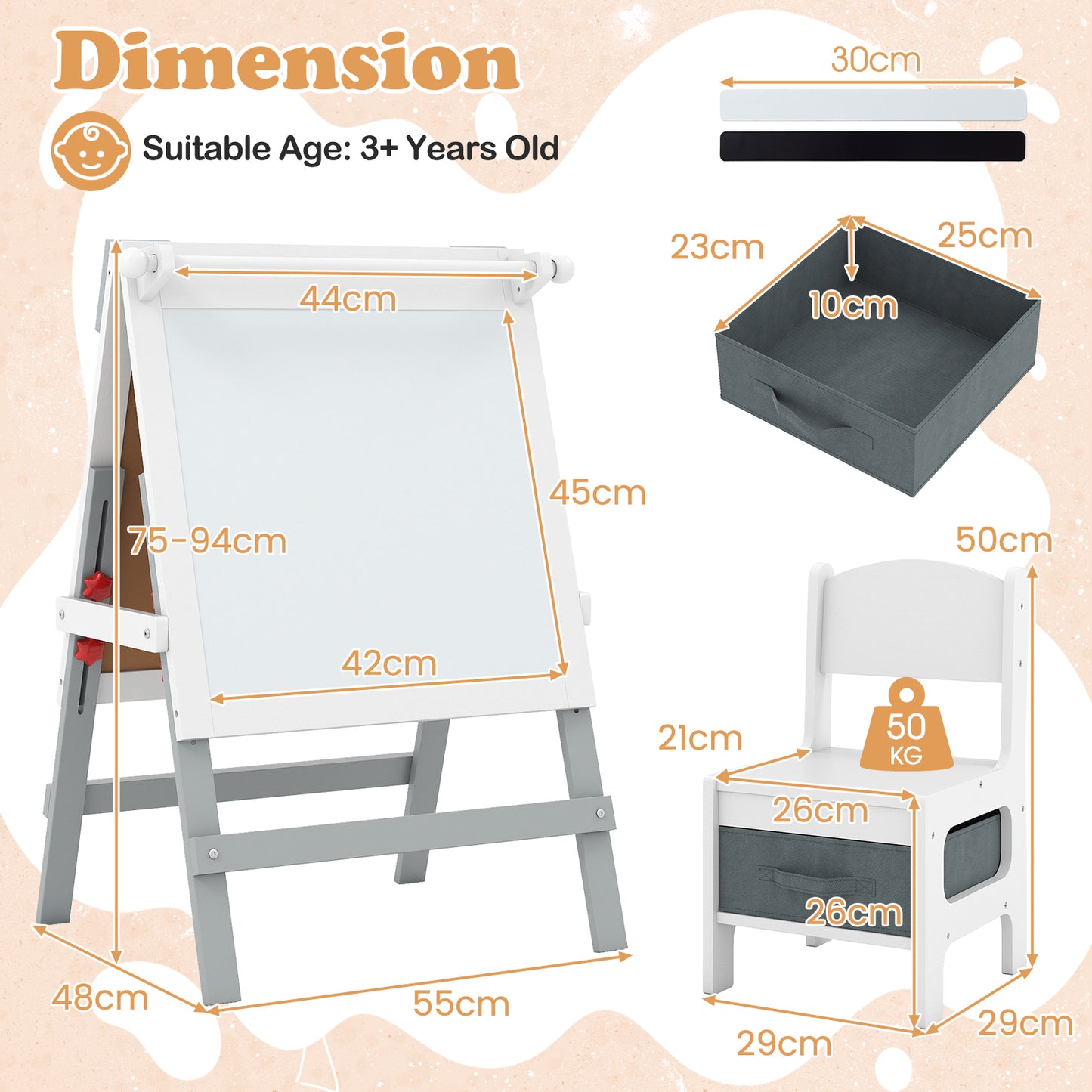 Height-adjustable Painting Easel with Chalkboard and Paper Holder-White