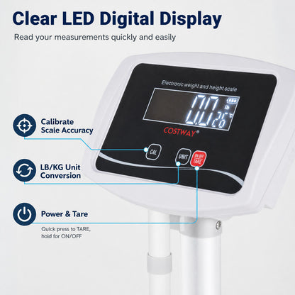 Height and Weight Scale with 180 kg Capacity and 75-203 cm Measurement