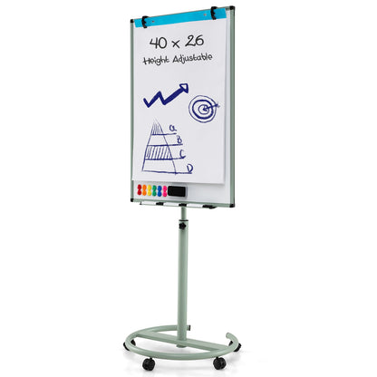 100 cm x 65 cm Height-Adjustable Magnetic Whiteboard on Wheels-Green