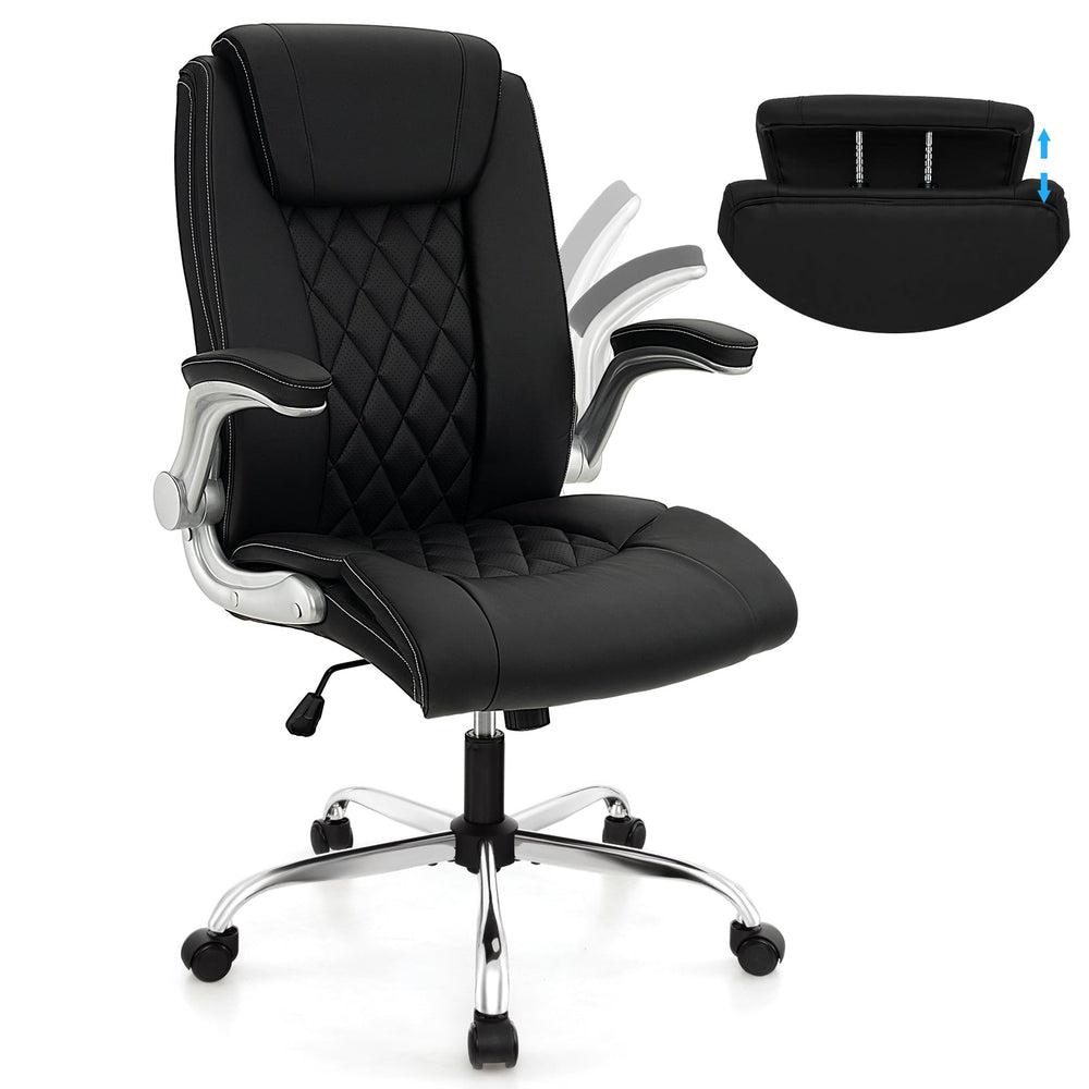 Height Adjustable PU Leather Office Chair with 6-level Headrest-Black