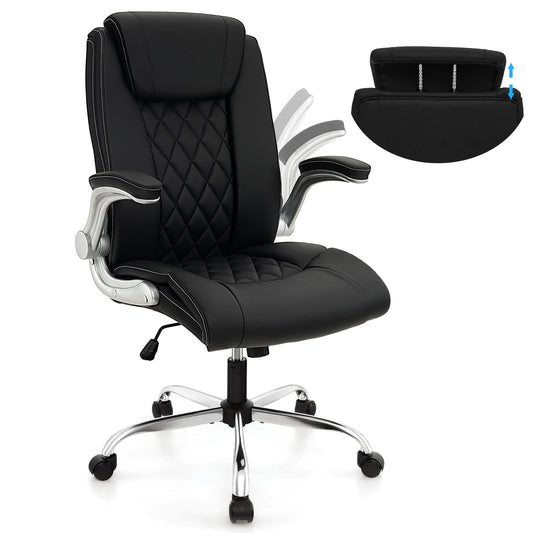 Height Adjustable PU Leather Office Chair with 6-level Headrest-Black