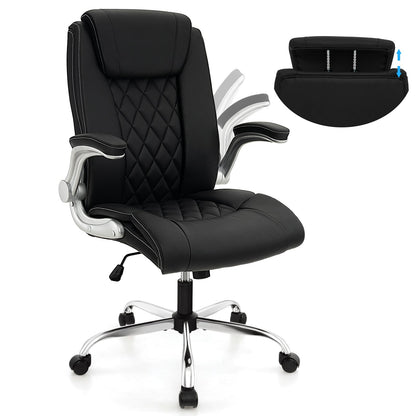 Height Adjustable PU Leather Office Chair with 6-level Headrest-Black