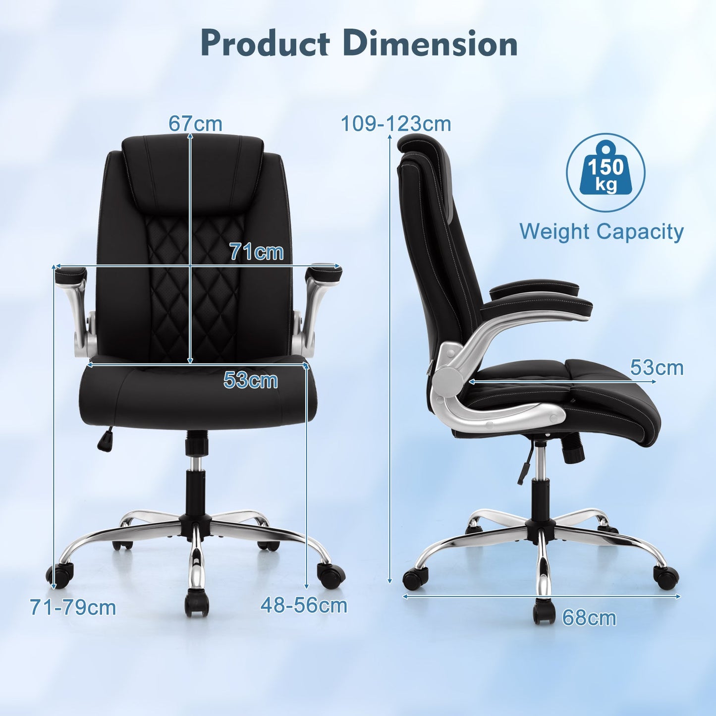 Height Adjustable PU Leather Office Chair with 6-level Headrest-Black