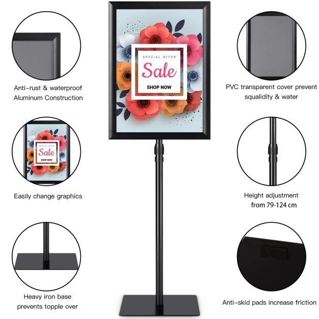Height Adjustable Rotatable Poster A3 Information Stand-Black