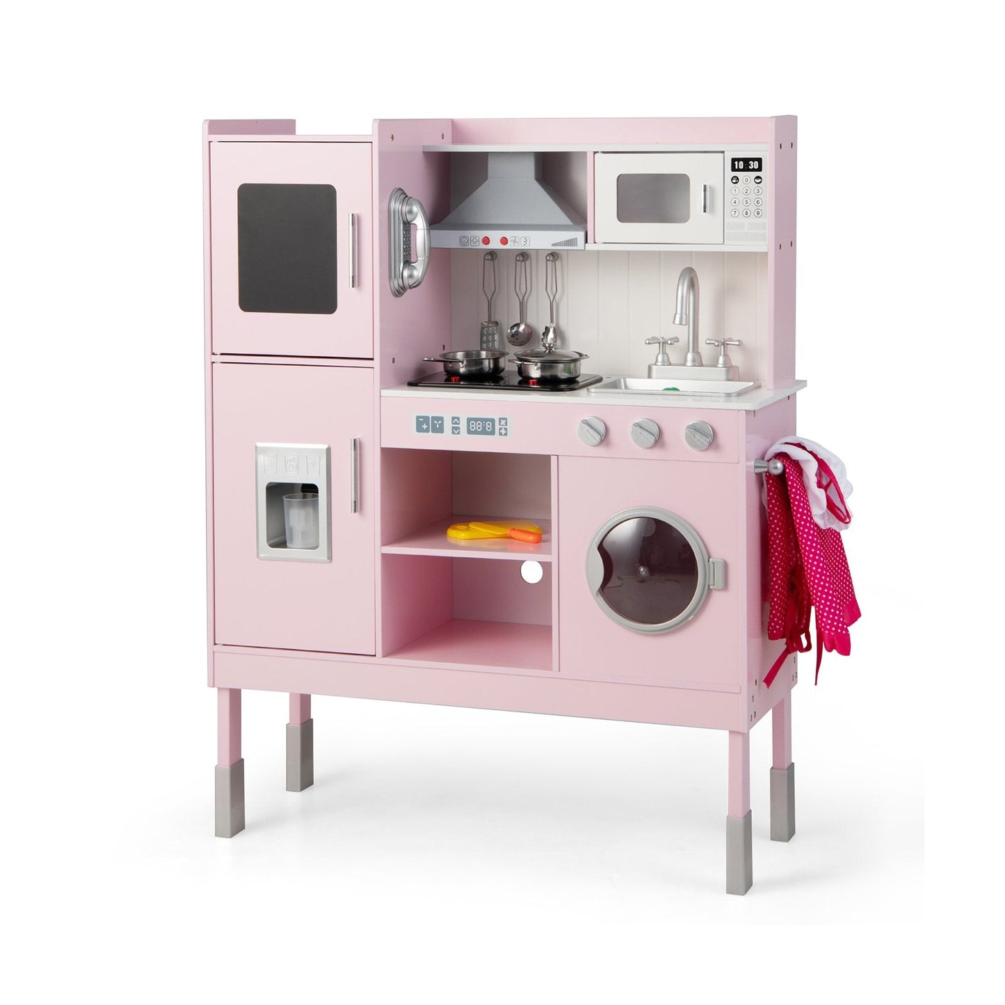 Height Adjustable Wooden Kid Play Kitchen Set with Light-Pink