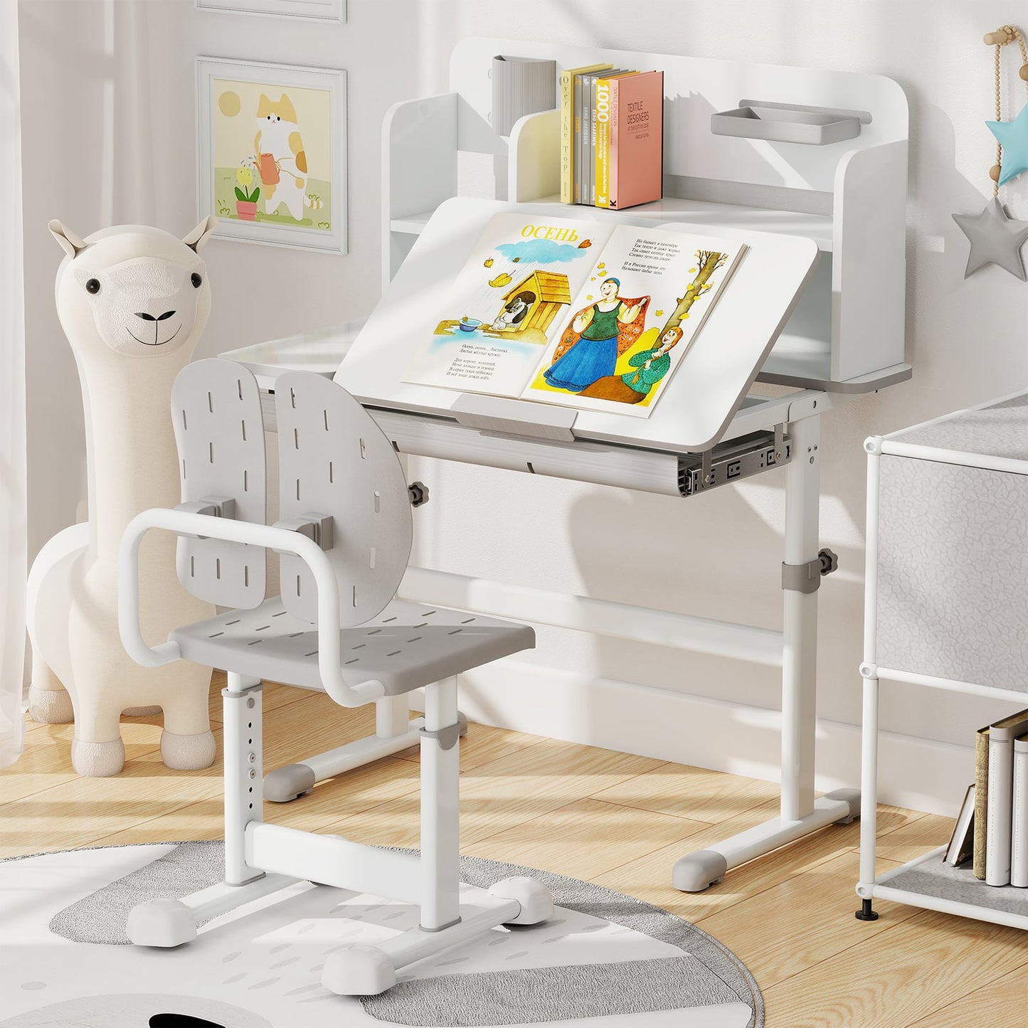 Height-adjustable Kid’s Desk Chair with Double Back Support and Breathable Seat-Grey