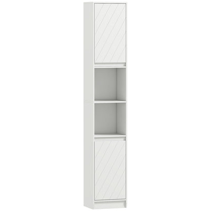 HOMCOM Narrow Bathroom Cabinet, Slim Bathroom Storage Unit with Open Compartment, Freestanding Storage Cupboard with Adjustable Shelves for Small Spaces, 30 x 24 x 170 cm, White