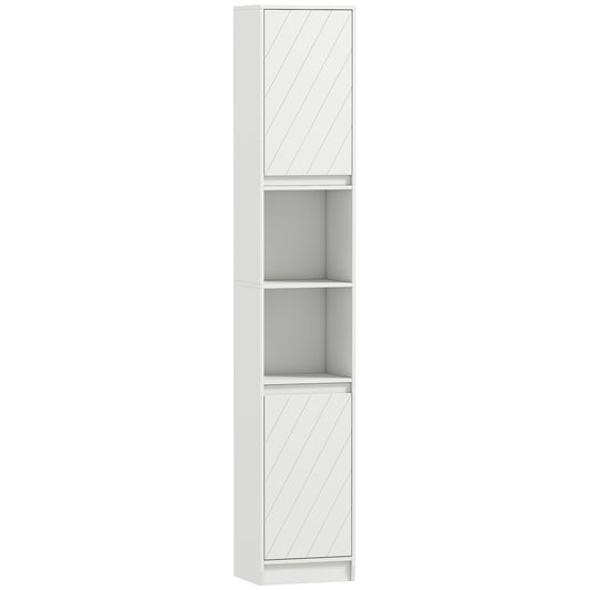 HOMCOM Narrow Bathroom Cabinet, Slim Bathroom Storage Unit with Open Compartment, Freestanding Storage Cupboard with Adjustable Shelves for Small Spaces, 30 x 24 x 170 cm, White