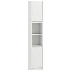 HOMCOM Narrow Bathroom Cabinet, Slim Bathroom Storage Unit with Open Compartment, Freestanding Storage Cupboard with Adjustable Shelves for Small Spaces, 30 x 24 x 170 cm, White