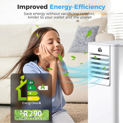HOMCOM 5000 BTU Portable Air Conditioner, 4-in-1 Air Conditioning Unit, Dehumidifier, Cooling, Fan, Sleep Mode, with Remote Control, 2 Speeds, 24H Timer, Window Venting Kit, 12mÂ²