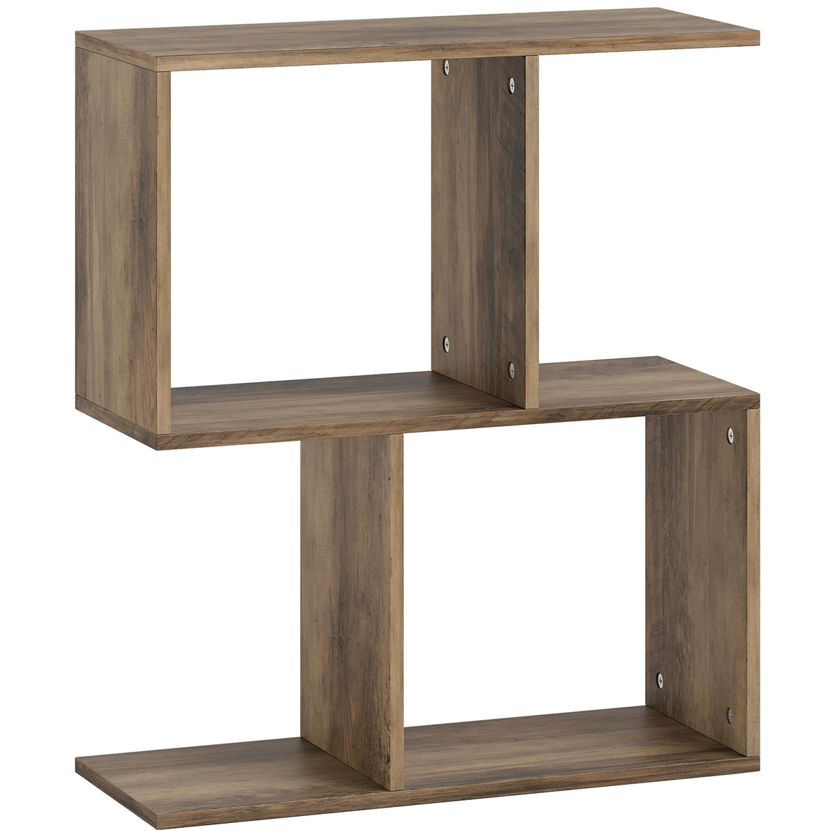HOMCOM Side Table, Narrow End Table with Storage Shelves, S-Shaped, 3-Tier, 50W x 19.5D x 58H cm, Oak