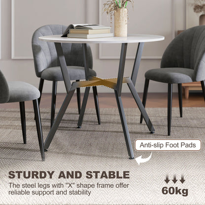 HOMCOM Dining Table, Round Kitchen Table with Black Legs for Living Room, Dining Room 90 x 76 cm, High Gloss White