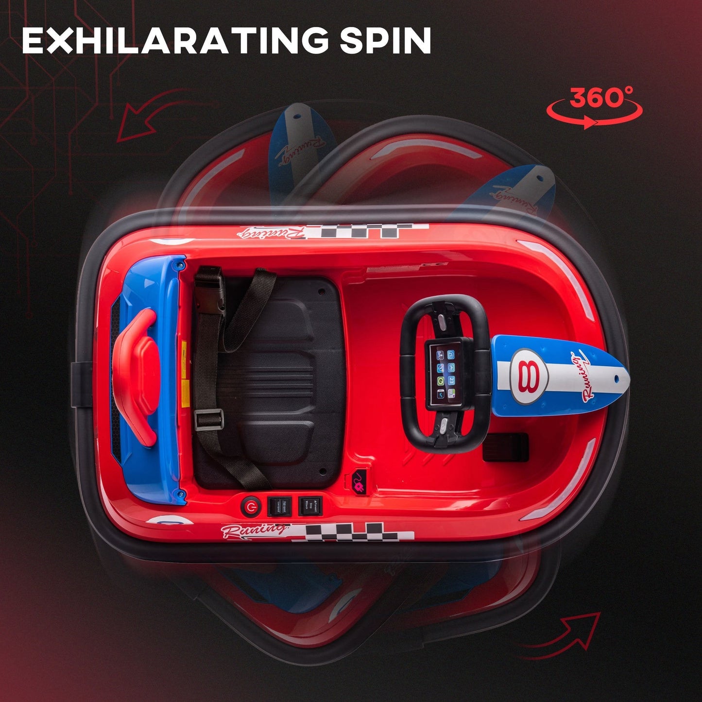 HOMCOM 6V Electric Kids Bumper Car, 6V Spin Waltz Car, with Music, Horn, Lights - Red