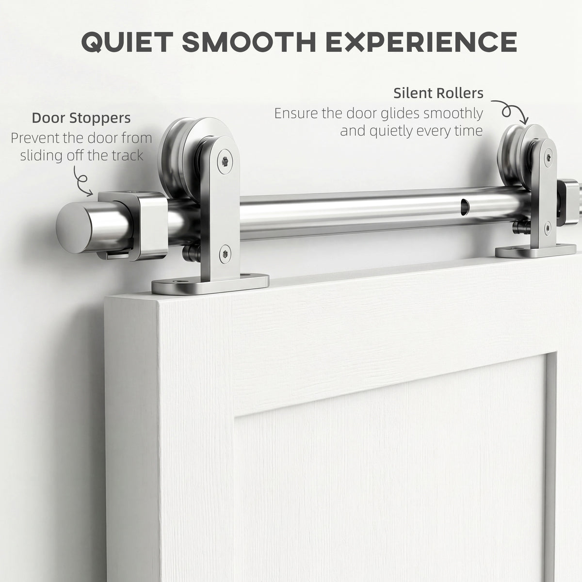 HOMCOM Sliding Door Hardware Kit Smooth Quiet 304 Stainless Steel for 200cm Track Sliver Tone