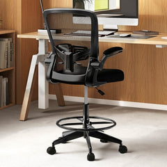 High Back Mesh Office Chair with Flip-up Armrests Footrest Ring Set of 2-Black