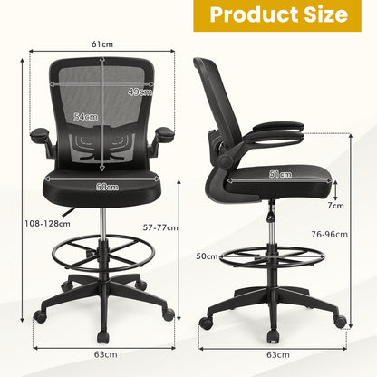 High Back Mesh Office Chair with Flip-up Armrests Footrest Ring Set of 2-Black