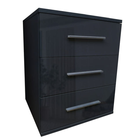 Bedside Table WINSTEAD 3 Drawer Nightstand High Gloss Black 45cm