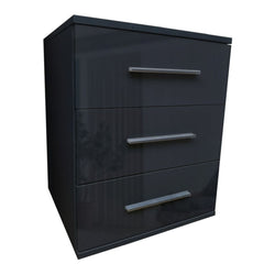 Bedside Table WINSTEAD 3 Drawer Nightstand High Gloss Black 45cm