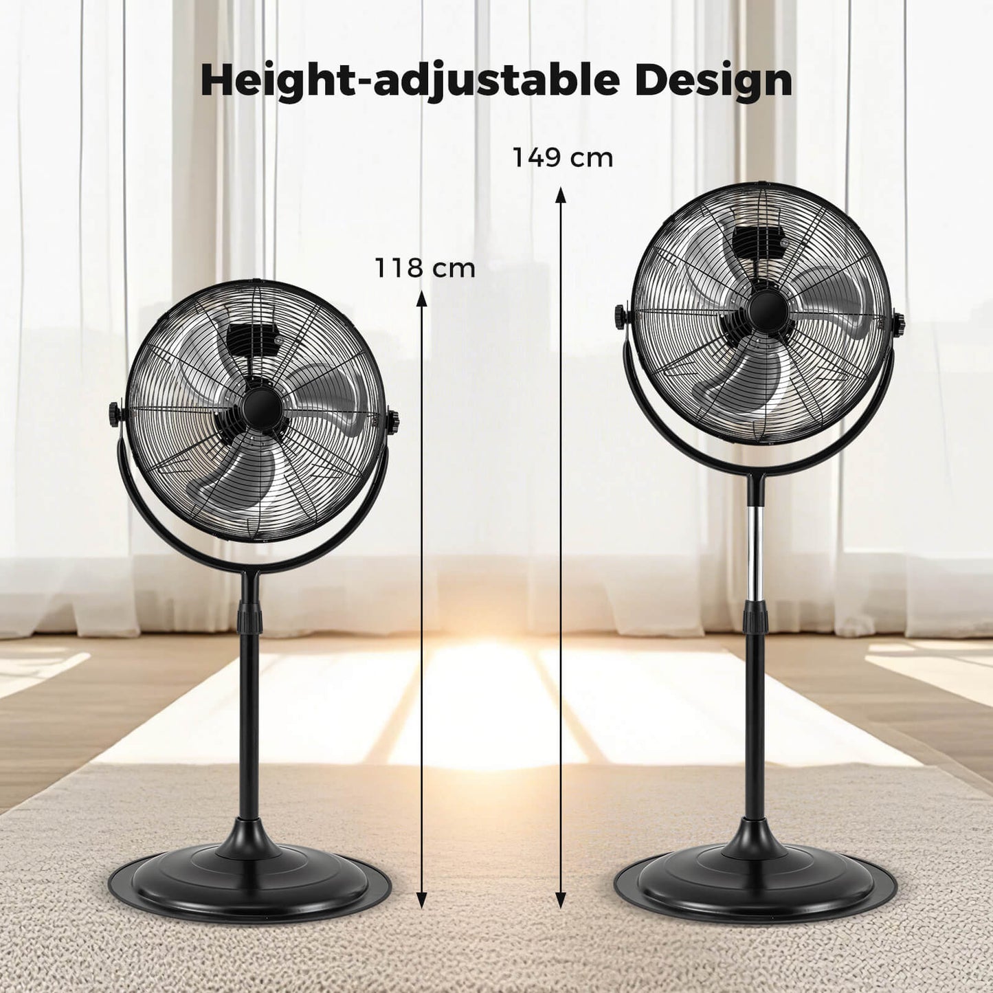 High Velocity Pedestal Fan Industrial Adjustable with 3 Speeds and 360° Tilt-Black