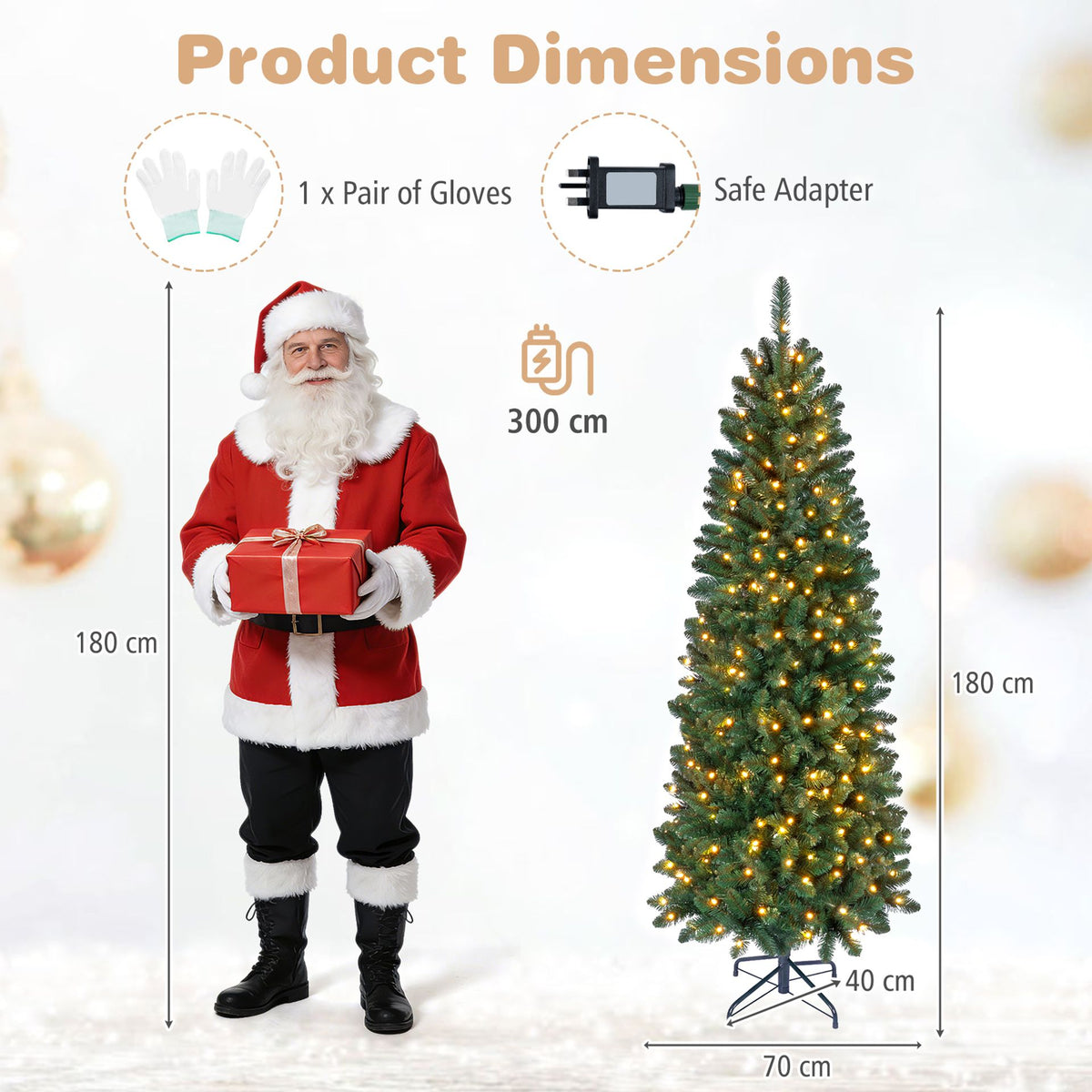 Hinged Pencil Xmas Tree with 350/250 Color Changing RGB Lights and Adjustable Brightness Speed-180cm
