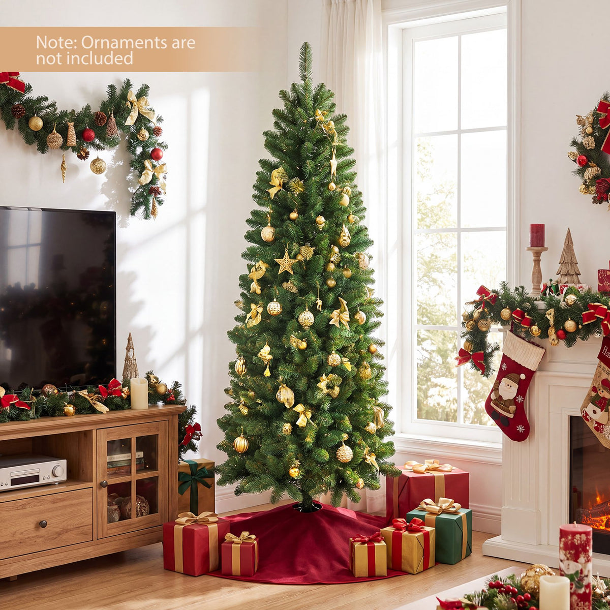 Hinged Pencil Xmas Tree with 350/250 Color Changing RGB Lights and Adjustable Brightness Speed-180cm