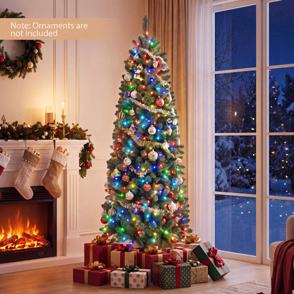 Hinged Pencil Xmas Tree with 350/250 Color Changing RGB Lights and Adjustable Brightness Speed-180cm