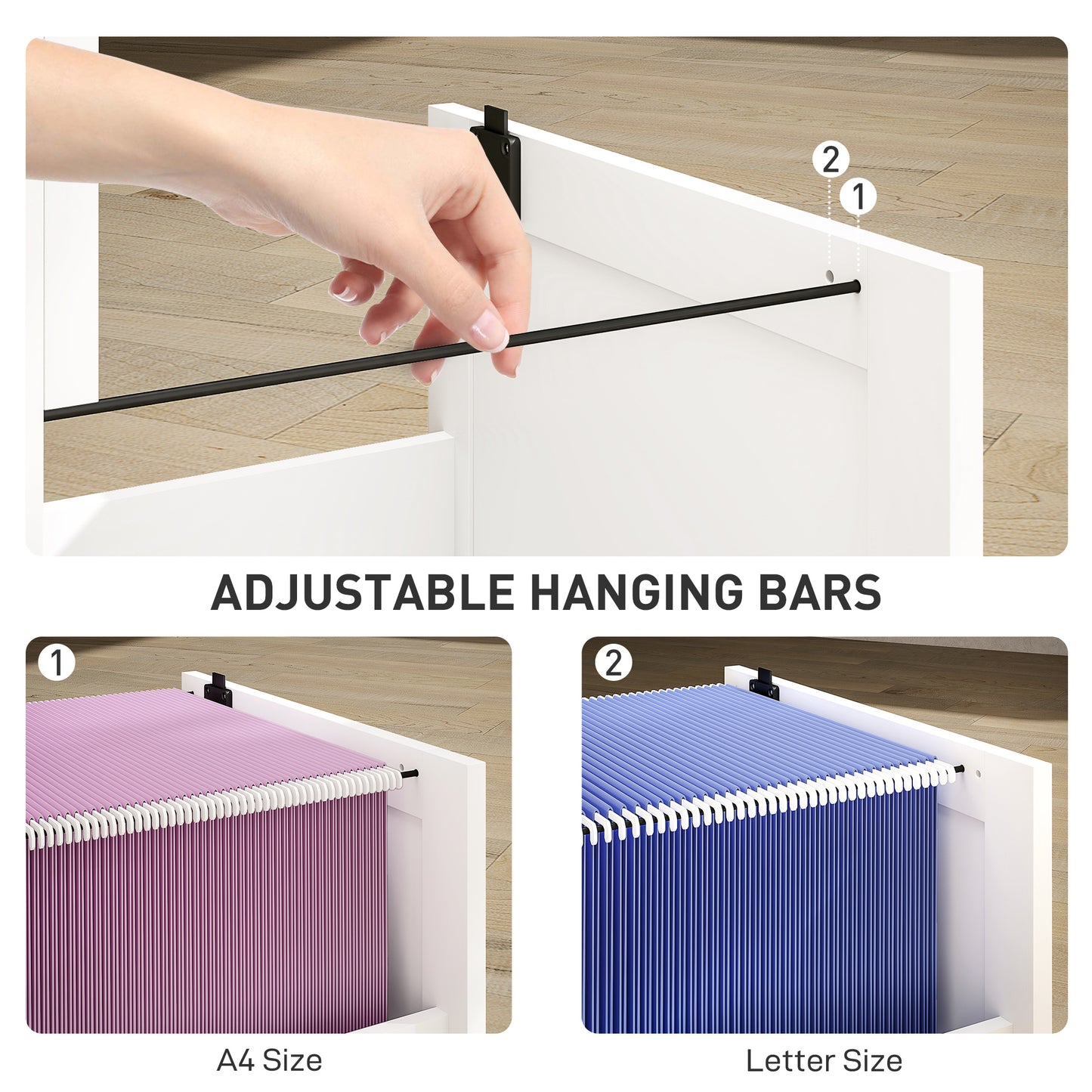 HOMCOM 3 Drawer Filing Cabinet with Lock, Office Storage Cabinet with Adjustable Hanging Bars for A4 Letter Size Files, White