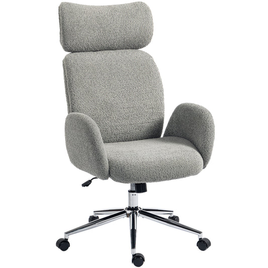 HOMCOM Office Chair with Adjustable Headrest, Spring Pack, Curved Line, Boucle Fabric - Charcoal Grey