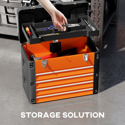 HOMCOM 4 Drawers Large Toolbox - Orange
