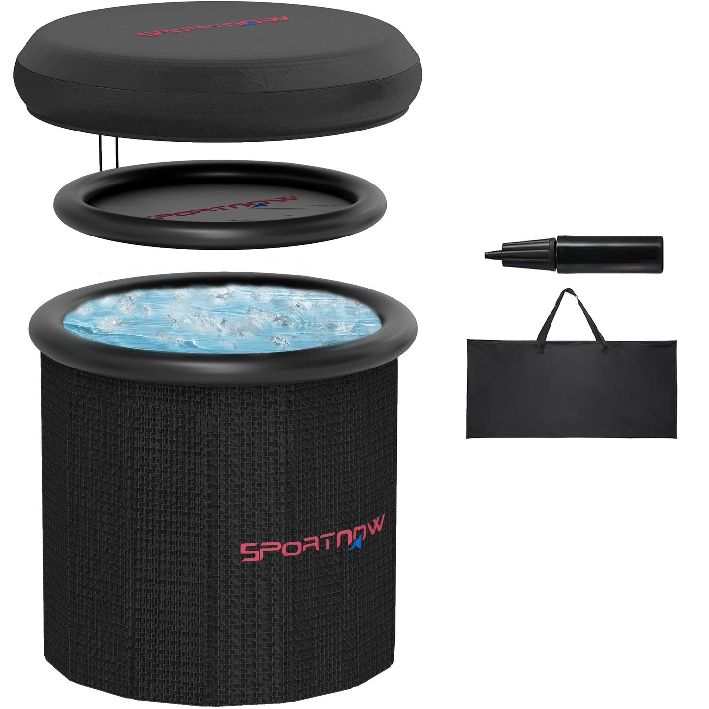 SPORTNOW 300L Outdoor Ice Bath Tub, with Lid, Cover, Carry Bag, Black