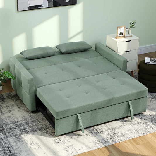 HOMCOM Three-Way 2 Seater Sofa Bed with Three-position back and Two Soft Pillows - Green