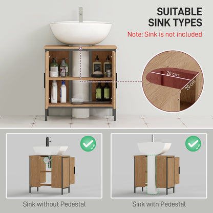 HOMCOM Bathroom Vanity Unit, Under Sink Storage Cabinet with 2 Doors, Adjustable Shelf for Basin without or with Pedestal, Oak