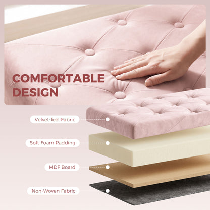 HOMCOM Velvet Upholstered Foldable Ottoman Footrest, Storage Ottoman Bench with Wood Legs for Living Room, Pink