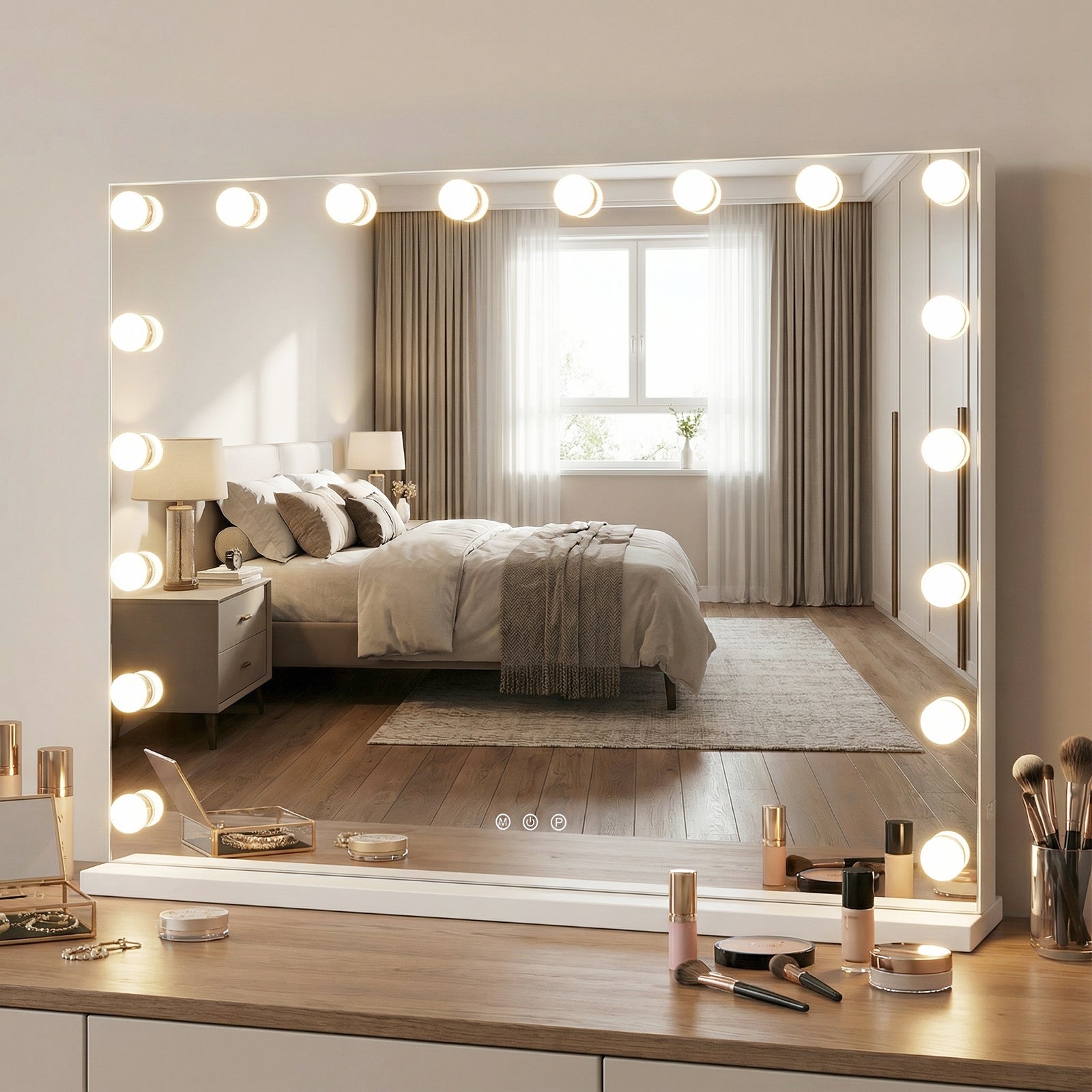Hollywood Vanity Mirror with 3 Light Colors and Adjustable Brightness-White-L